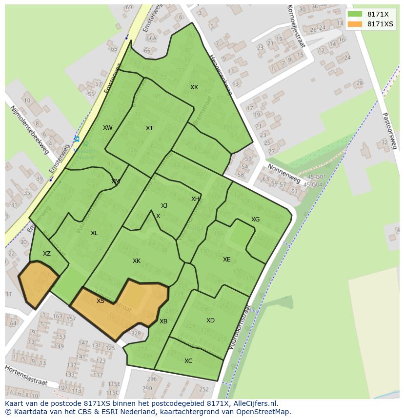 Afbeelding van het postcodegebied 8171 XS op de kaart.