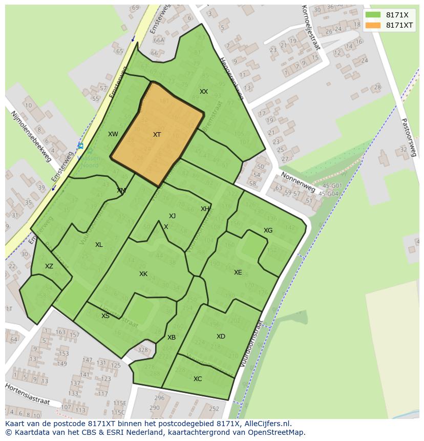 Afbeelding van het postcodegebied 8171 XT op de kaart.