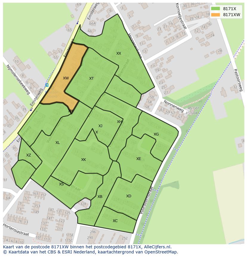 Afbeelding van het postcodegebied 8171 XW op de kaart.
