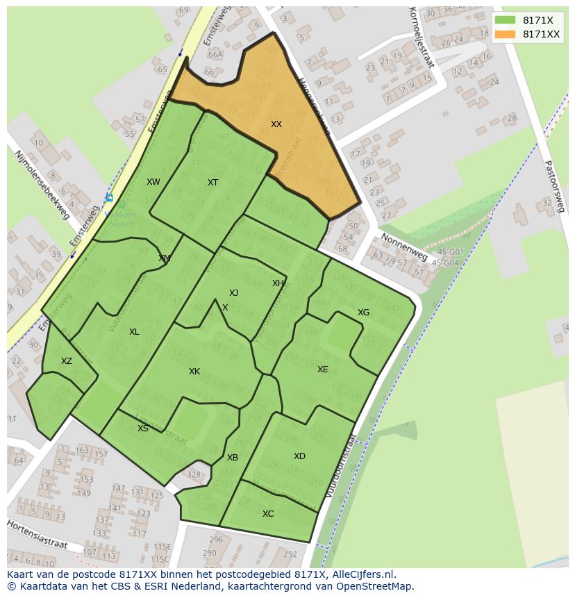 Afbeelding van het postcodegebied 8171 XX op de kaart.