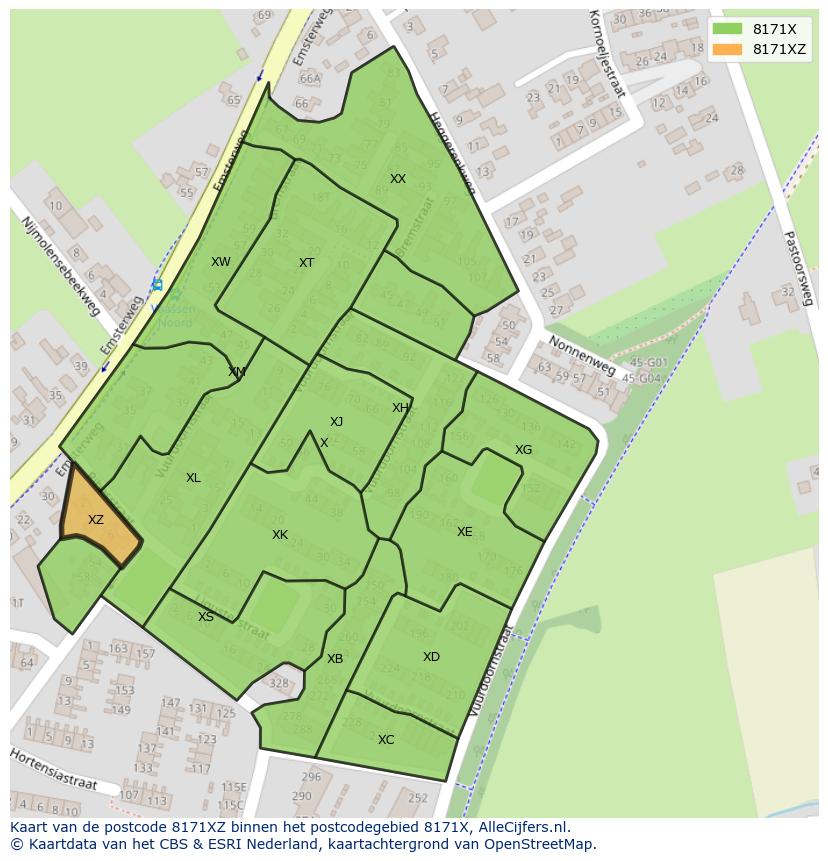Afbeelding van het postcodegebied 8171 XZ op de kaart.