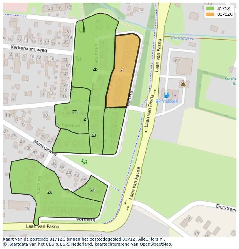 Afbeelding van het postcodegebied 8171 ZC op de kaart.