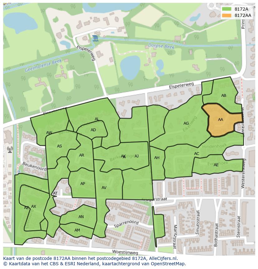 Afbeelding van het postcodegebied 8172 AA op de kaart.