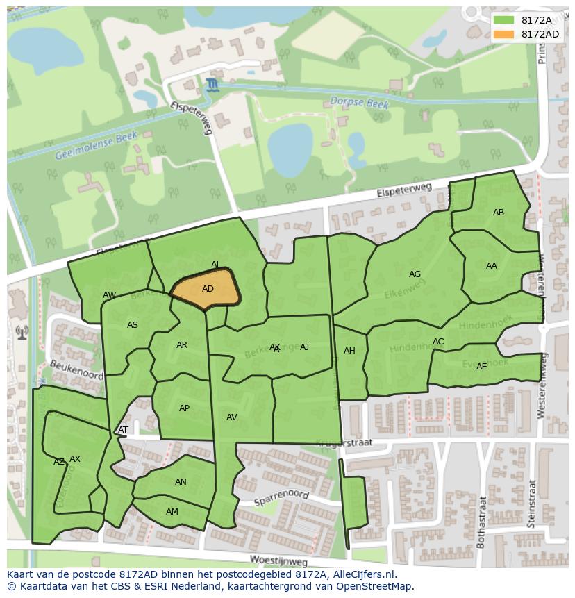 Afbeelding van het postcodegebied 8172 AD op de kaart.