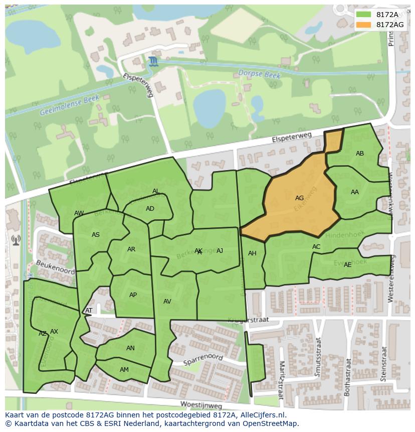 Afbeelding van het postcodegebied 8172 AG op de kaart.