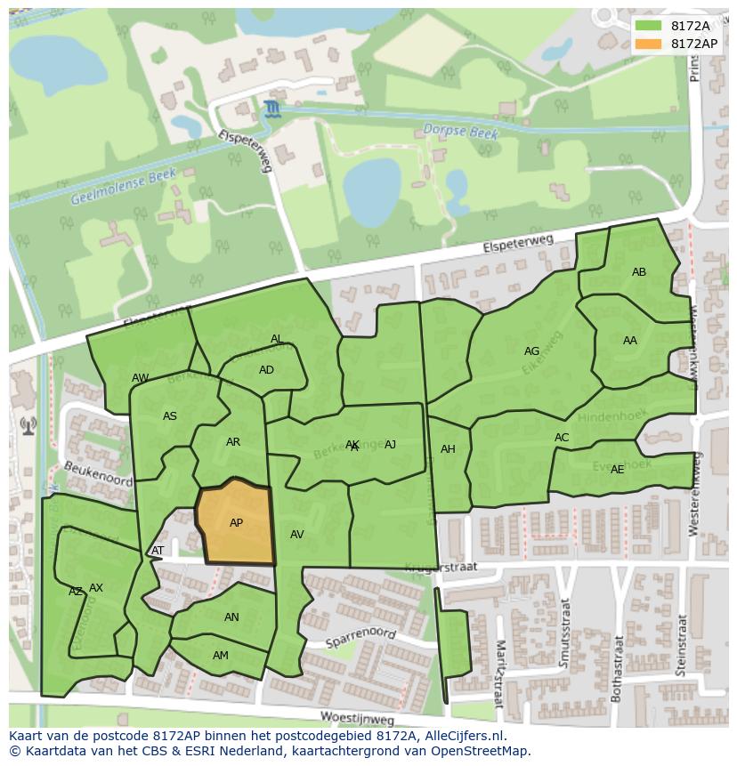 Afbeelding van het postcodegebied 8172 AP op de kaart.