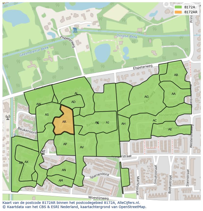 Afbeelding van het postcodegebied 8172 AR op de kaart.