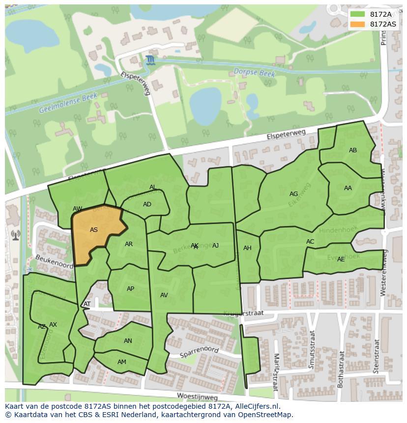 Afbeelding van het postcodegebied 8172 AS op de kaart.