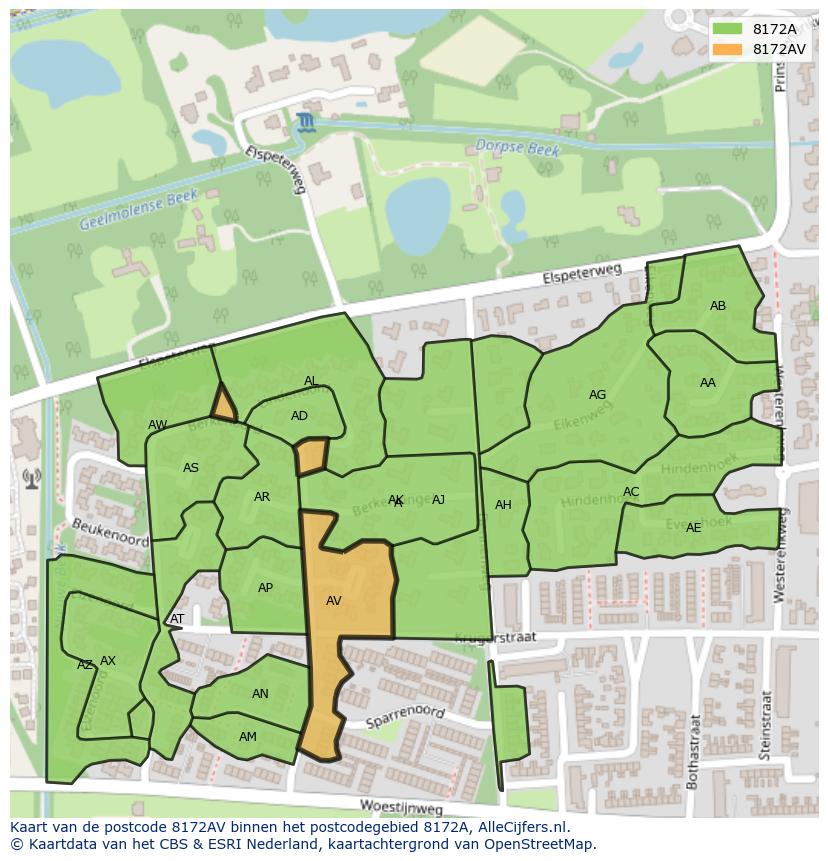 Afbeelding van het postcodegebied 8172 AV op de kaart.