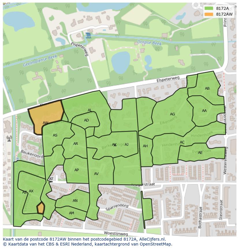 Afbeelding van het postcodegebied 8172 AW op de kaart.