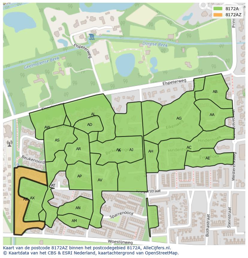 Afbeelding van het postcodegebied 8172 AZ op de kaart.