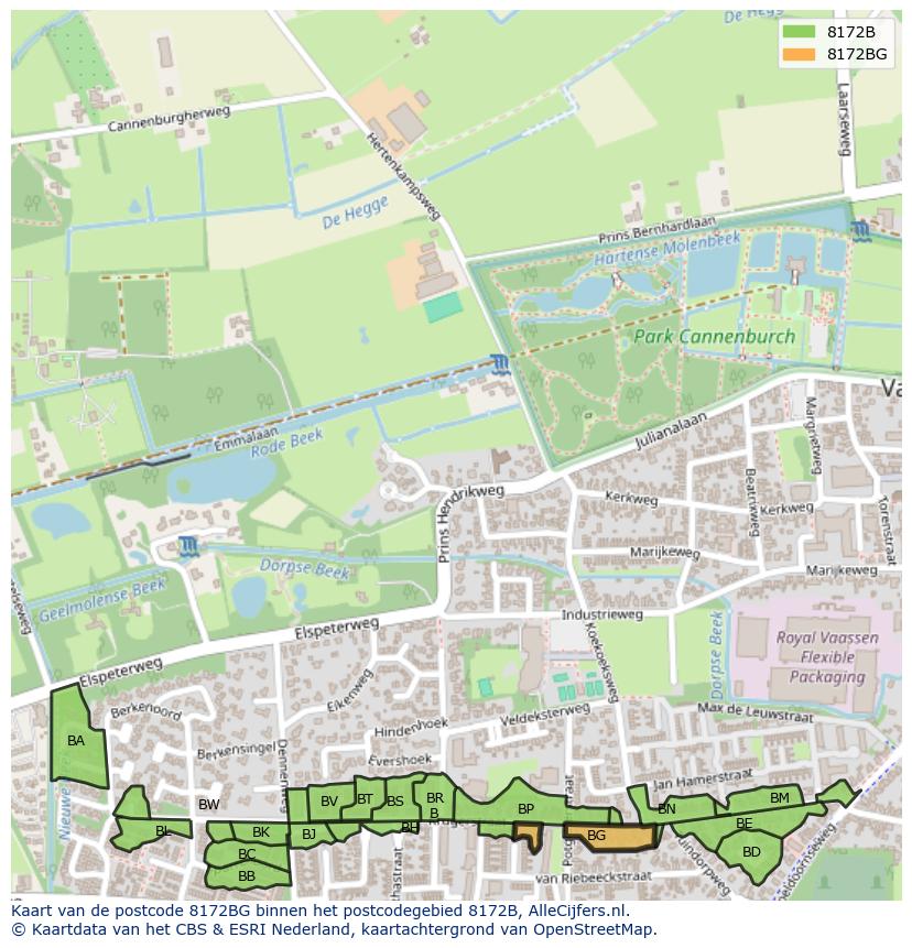 Afbeelding van het postcodegebied 8172 BG op de kaart.