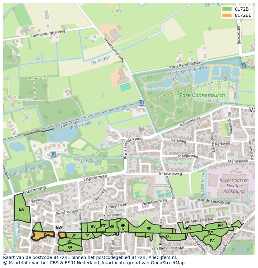 Afbeelding van het postcodegebied 8172 BL op de kaart.