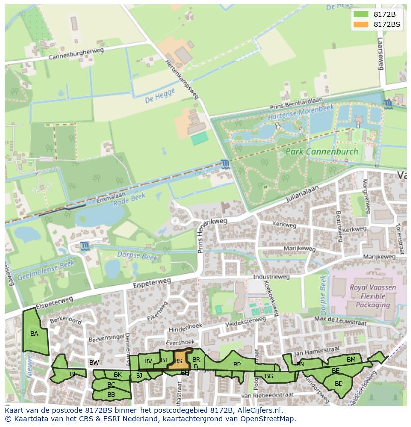Afbeelding van het postcodegebied 8172 BS op de kaart.