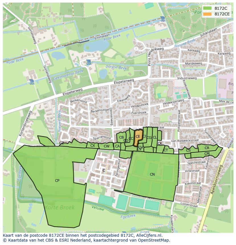 Afbeelding van het postcodegebied 8172 CE op de kaart.
