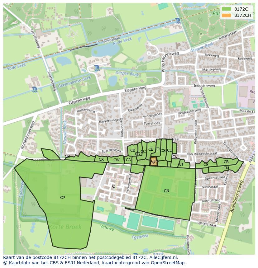 Afbeelding van het postcodegebied 8172 CH op de kaart.