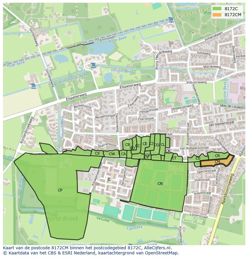 Afbeelding van het postcodegebied 8172 CM op de kaart.