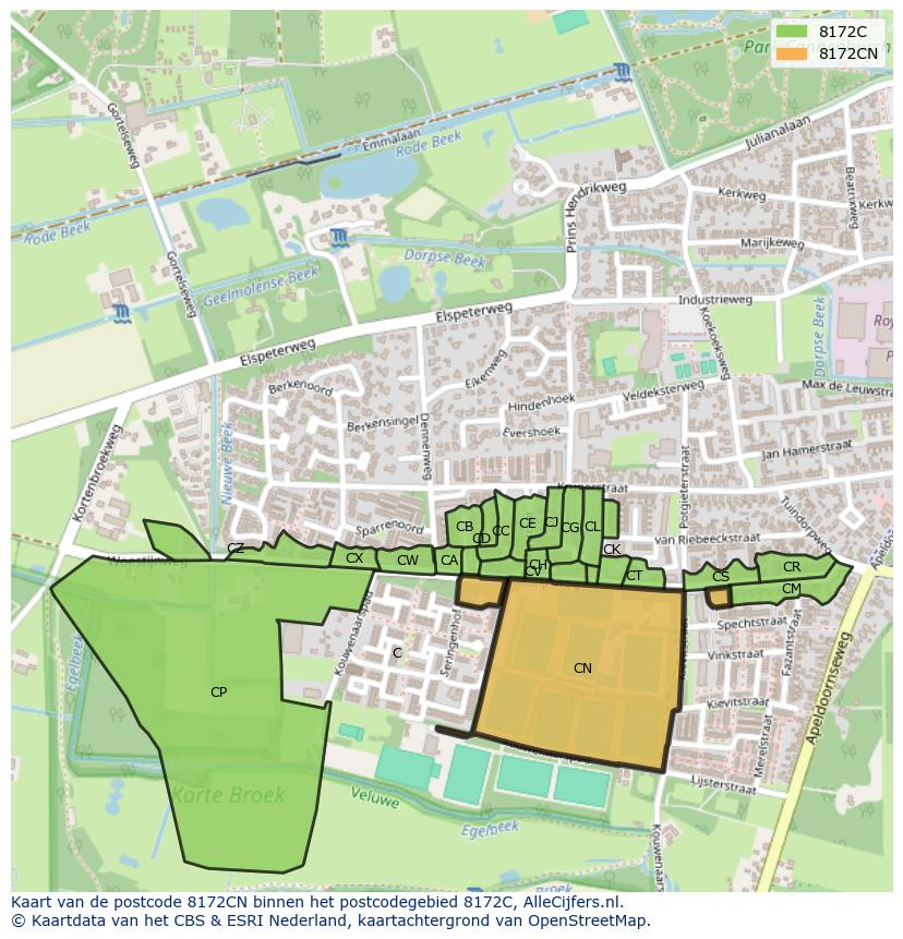 Afbeelding van het postcodegebied 8172 CN op de kaart.
