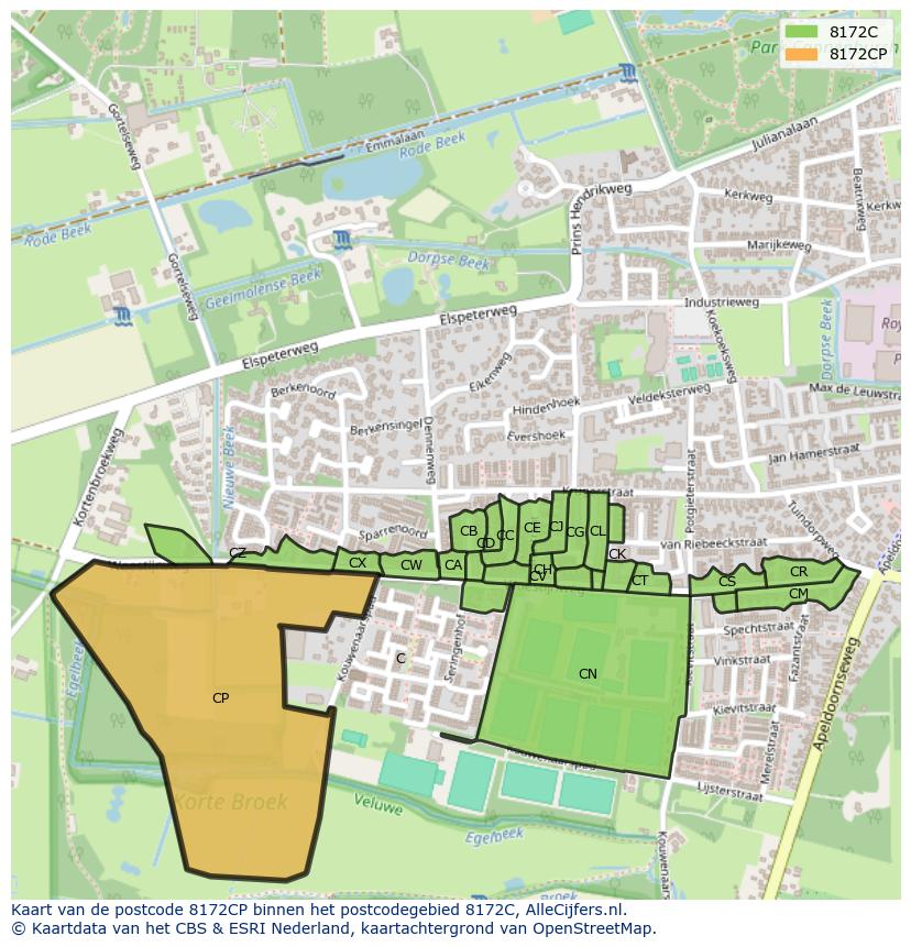 Afbeelding van het postcodegebied 8172 CP op de kaart.