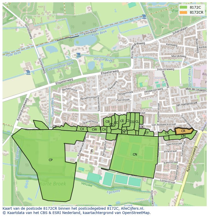 Afbeelding van het postcodegebied 8172 CR op de kaart.