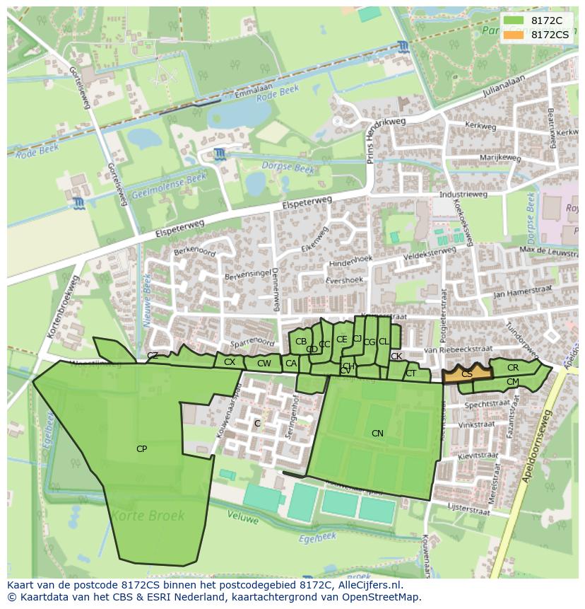 Afbeelding van het postcodegebied 8172 CS op de kaart.