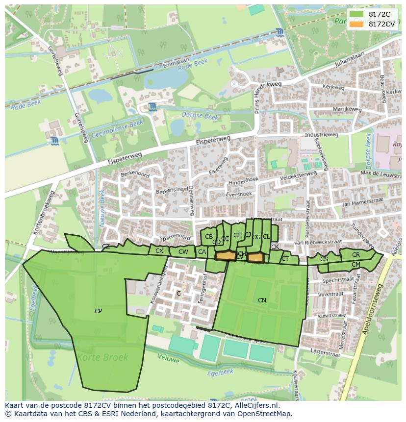 Afbeelding van het postcodegebied 8172 CV op de kaart.