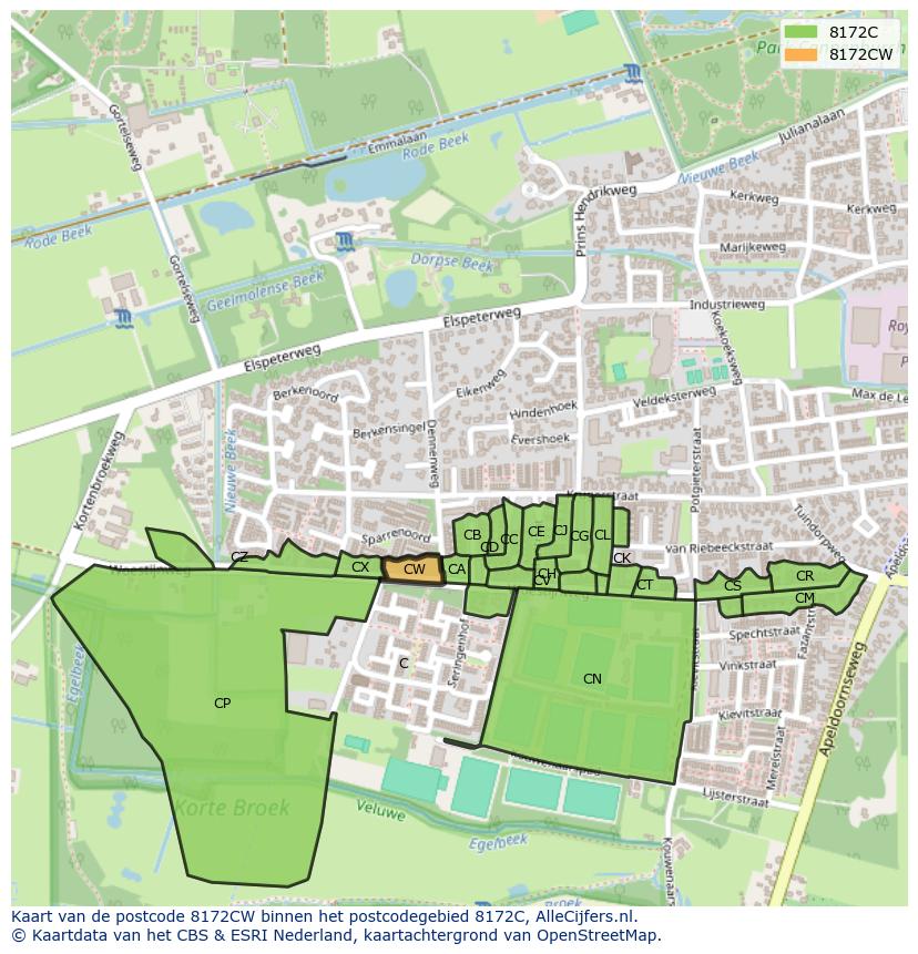 Afbeelding van het postcodegebied 8172 CW op de kaart.
