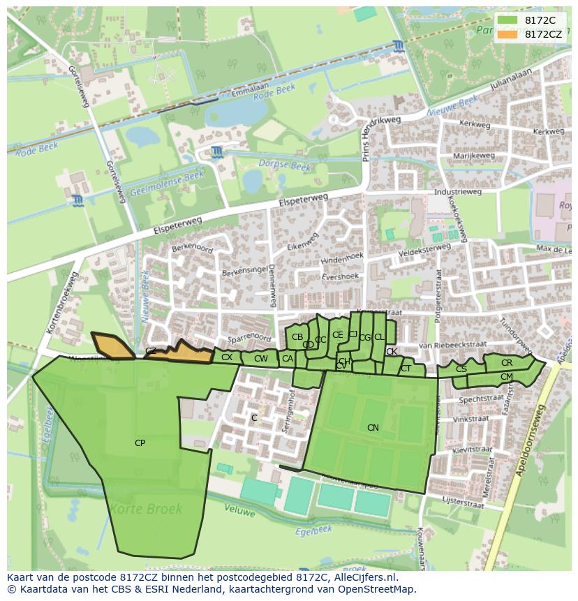 Afbeelding van het postcodegebied 8172 CZ op de kaart.