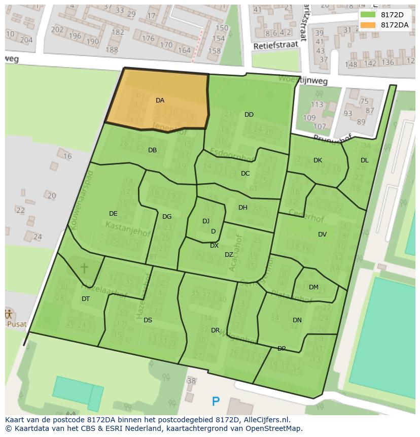 Afbeelding van het postcodegebied 8172 DA op de kaart.