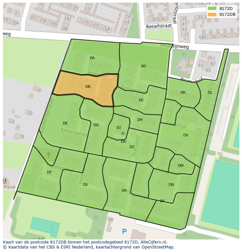 Afbeelding van het postcodegebied 8172 DB op de kaart.