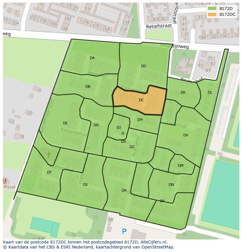Afbeelding van het postcodegebied 8172 DC op de kaart.