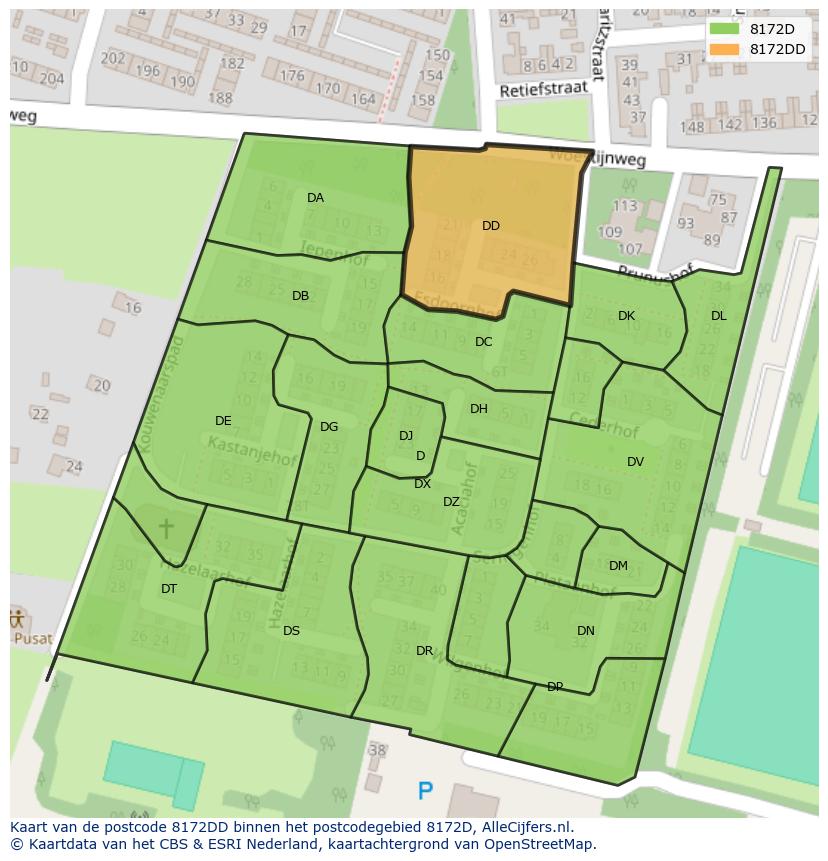 Afbeelding van het postcodegebied 8172 DD op de kaart.