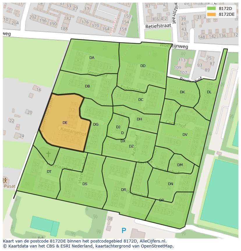 Afbeelding van het postcodegebied 8172 DE op de kaart.