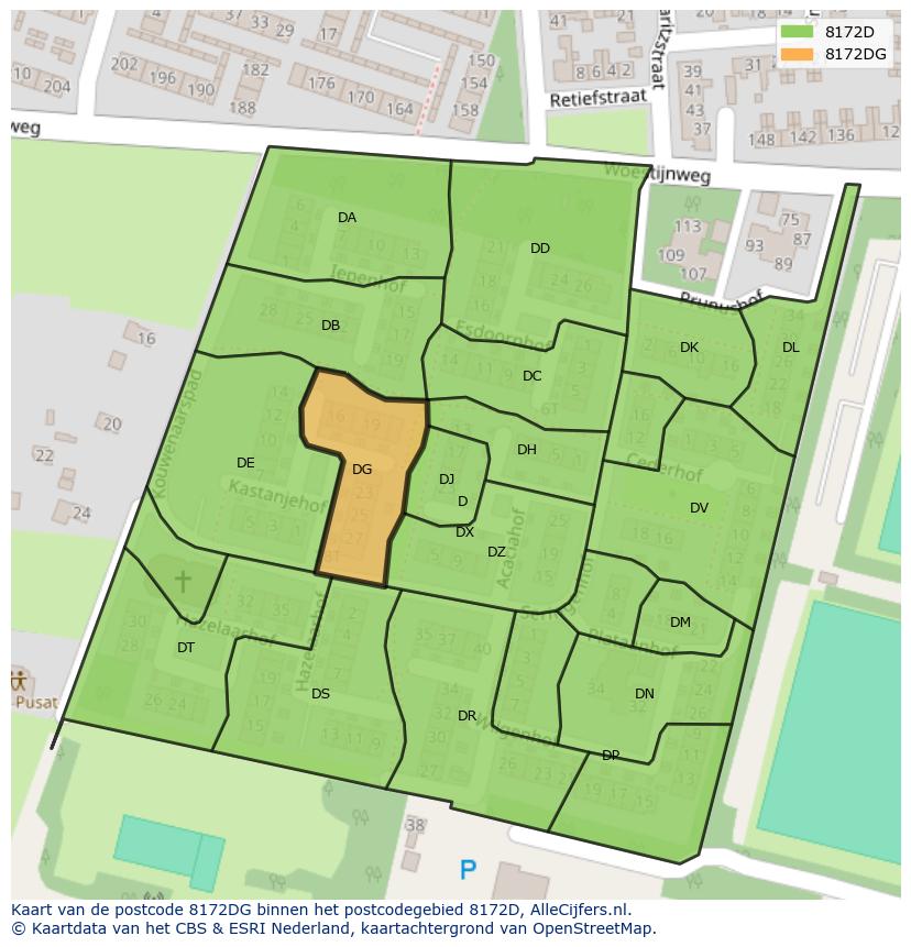 Afbeelding van het postcodegebied 8172 DG op de kaart.