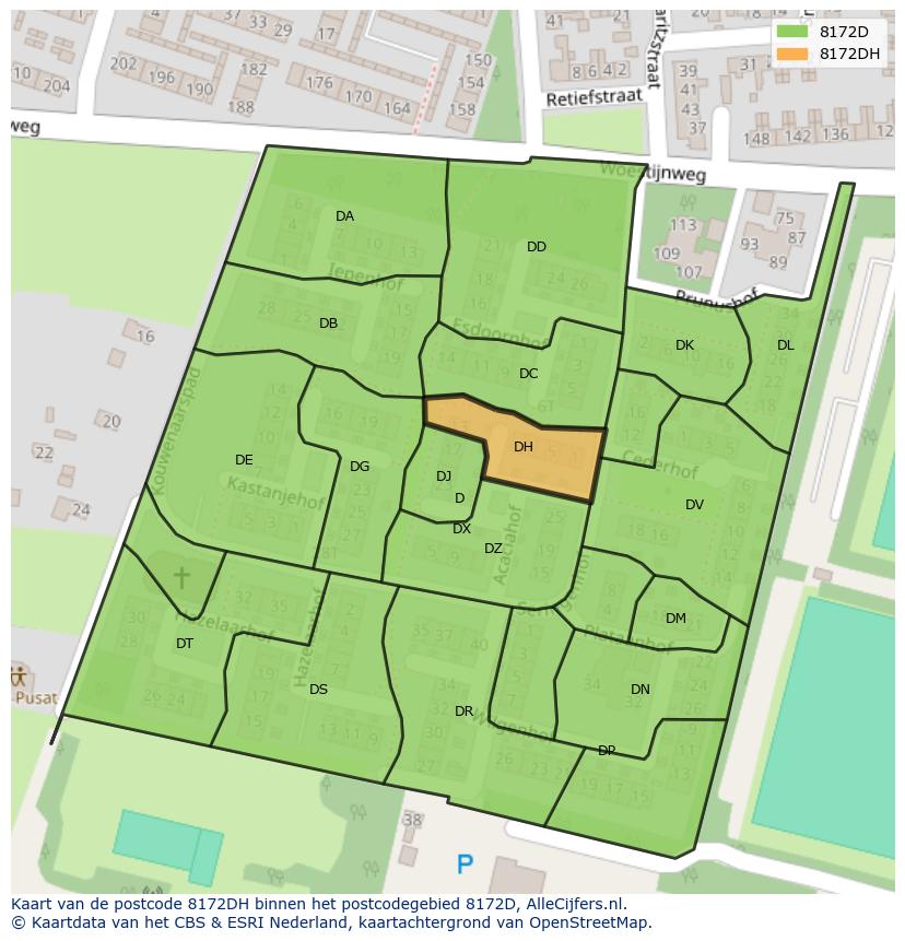 Afbeelding van het postcodegebied 8172 DH op de kaart.