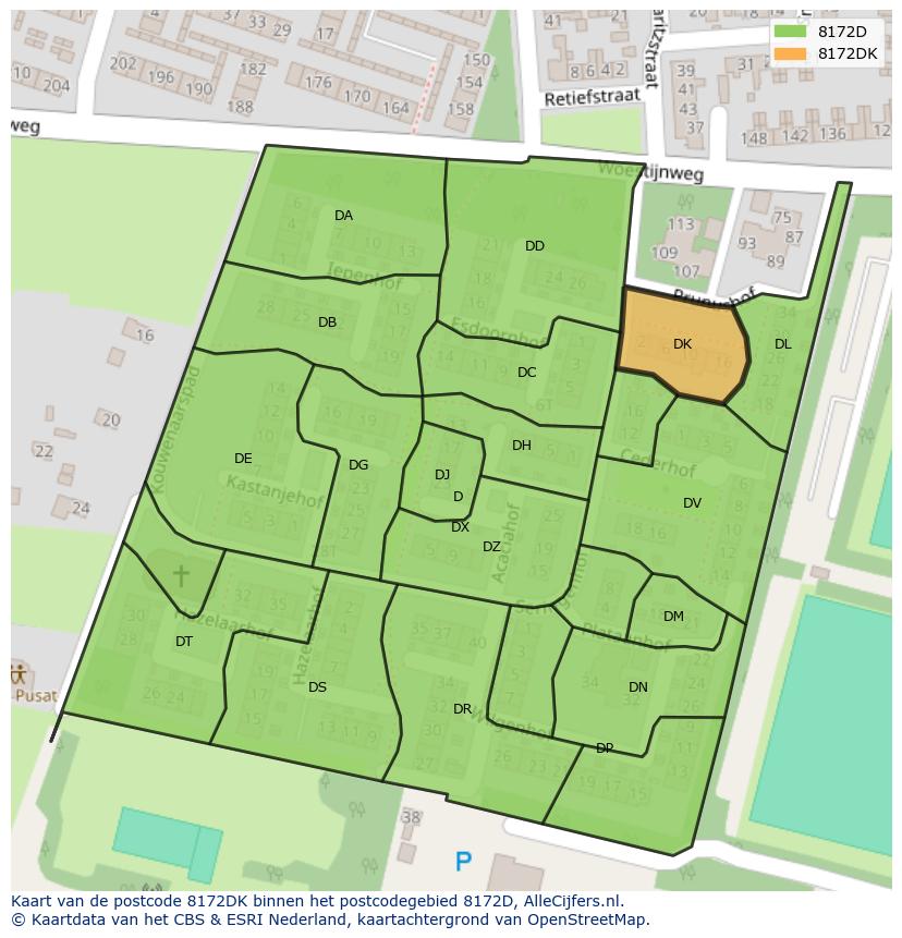 Afbeelding van het postcodegebied 8172 DK op de kaart.