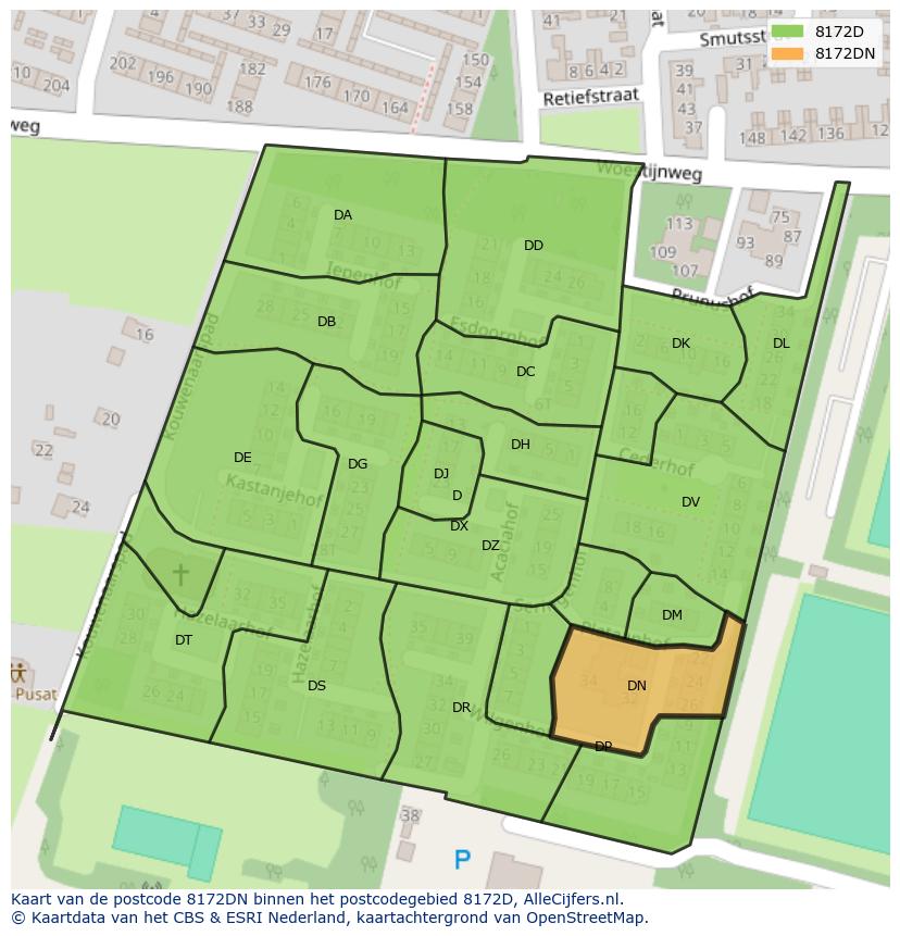 Afbeelding van het postcodegebied 8172 DN op de kaart.
