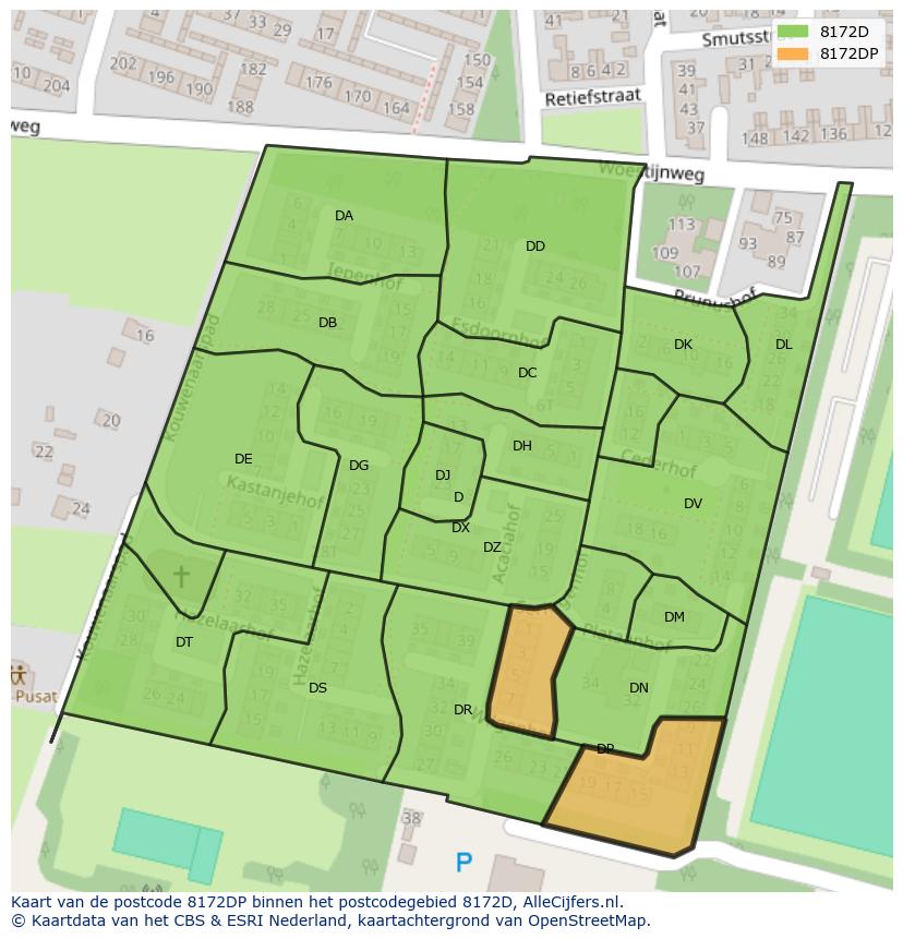 Afbeelding van het postcodegebied 8172 DP op de kaart.