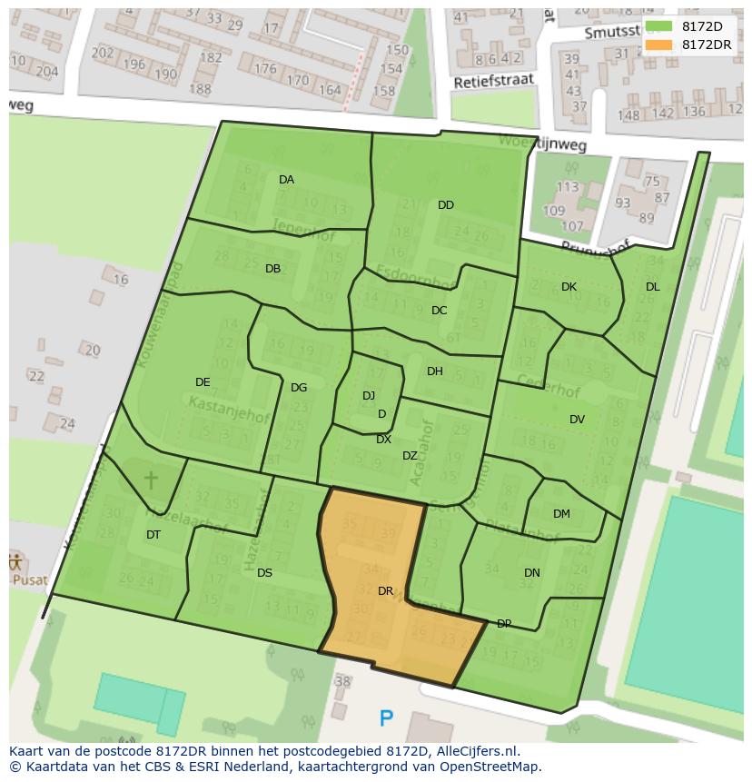 Afbeelding van het postcodegebied 8172 DR op de kaart.