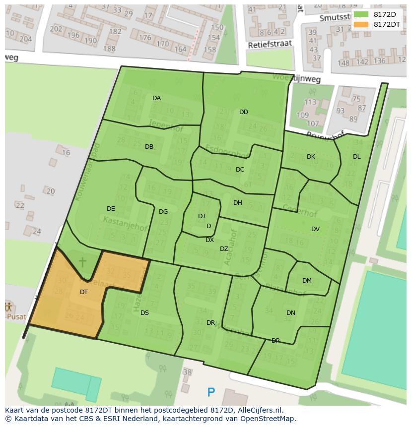 Afbeelding van het postcodegebied 8172 DT op de kaart.