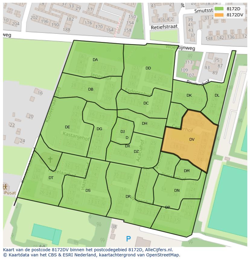Afbeelding van het postcodegebied 8172 DV op de kaart.