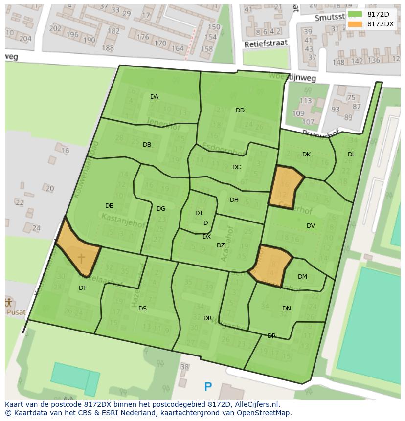 Afbeelding van het postcodegebied 8172 DX op de kaart.