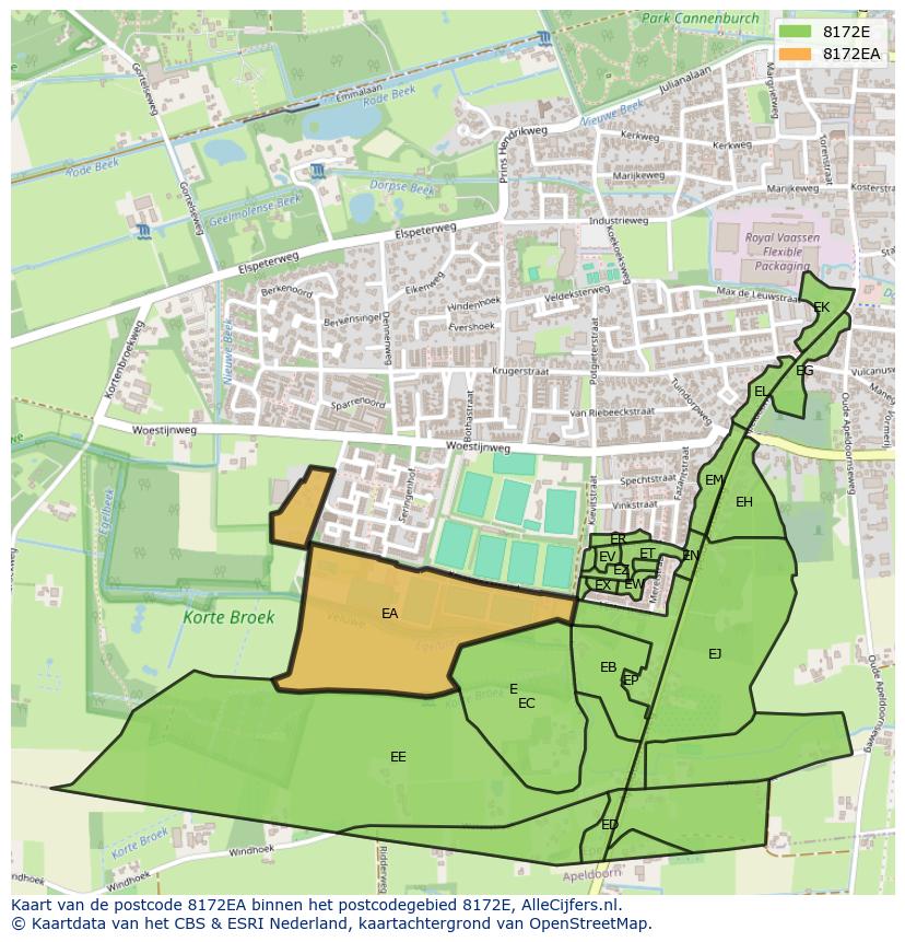 Afbeelding van het postcodegebied 8172 EA op de kaart.
