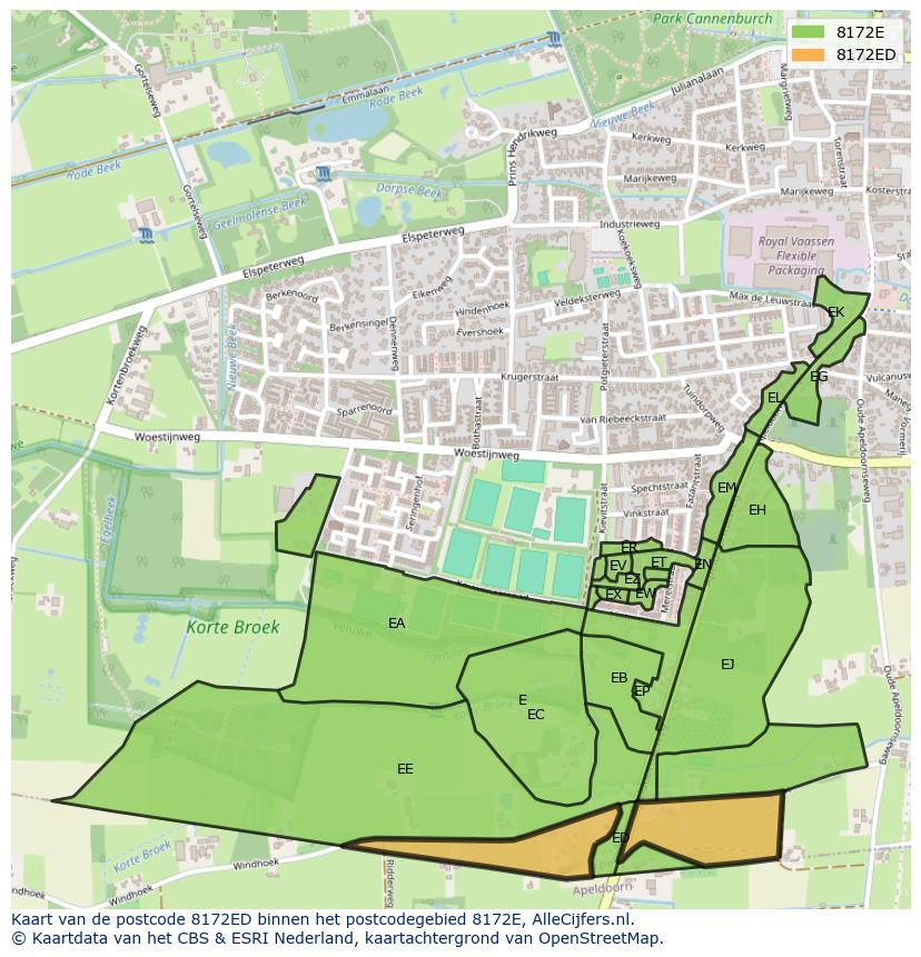 Afbeelding van het postcodegebied 8172 ED op de kaart.