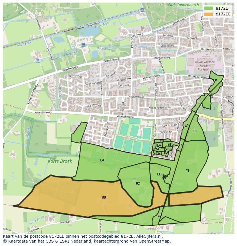 Afbeelding van het postcodegebied 8172 EE op de kaart.