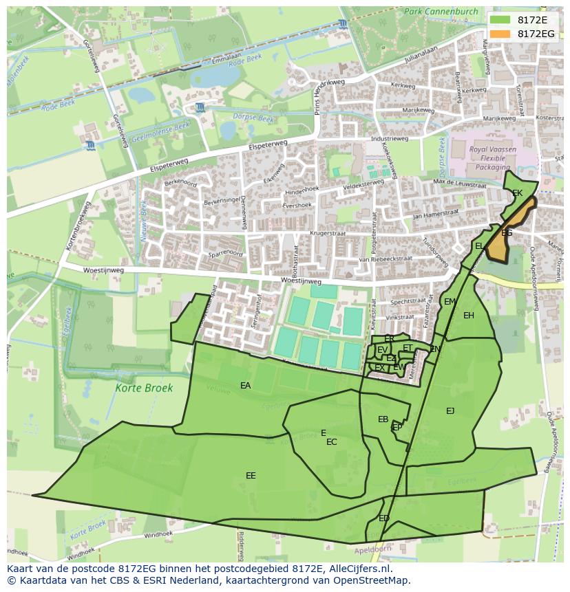Afbeelding van het postcodegebied 8172 EG op de kaart.