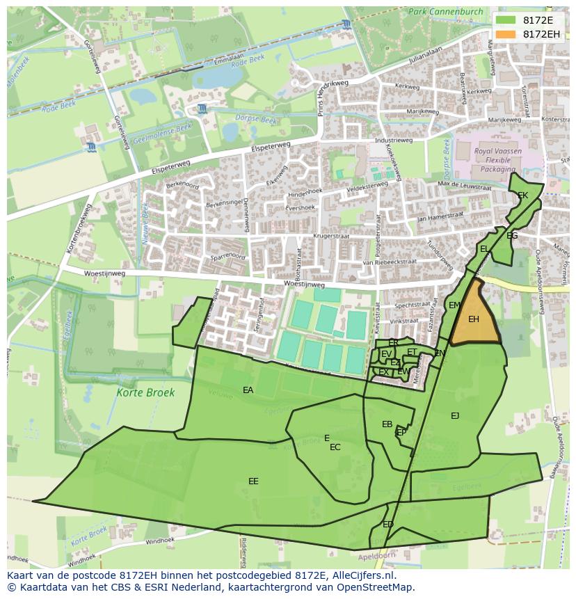 Afbeelding van het postcodegebied 8172 EH op de kaart.