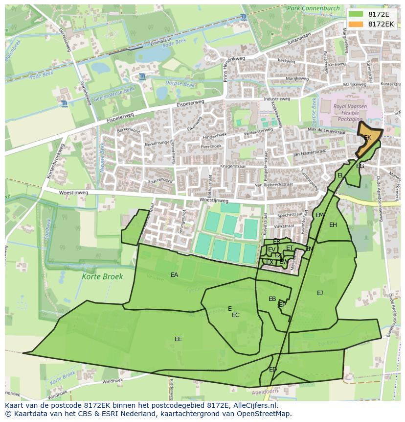 Afbeelding van het postcodegebied 8172 EK op de kaart.