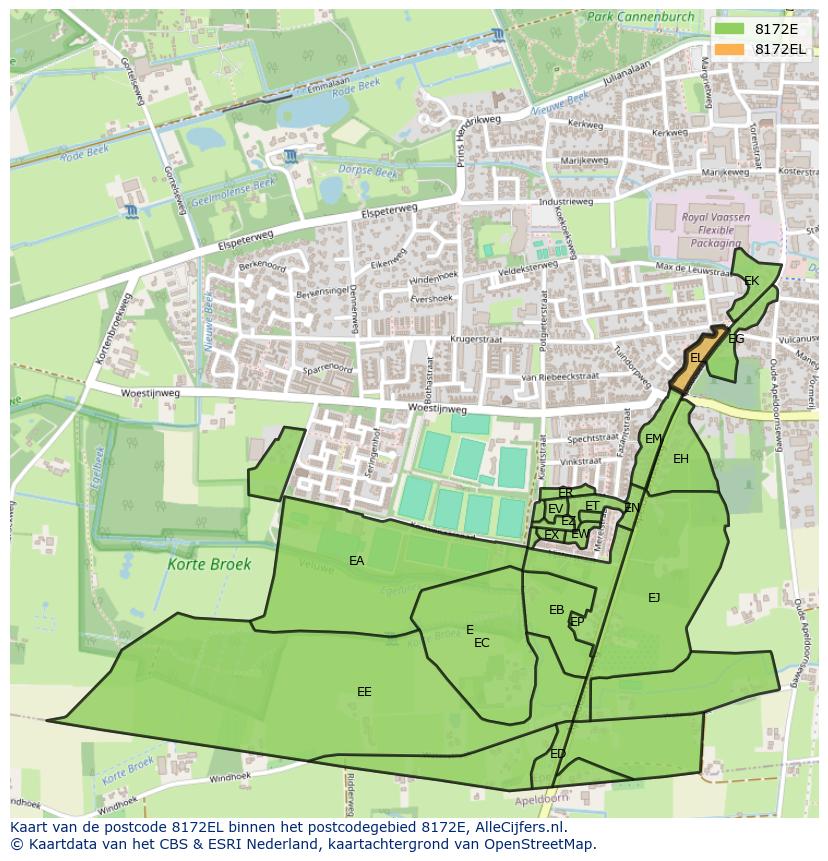 Afbeelding van het postcodegebied 8172 EL op de kaart.