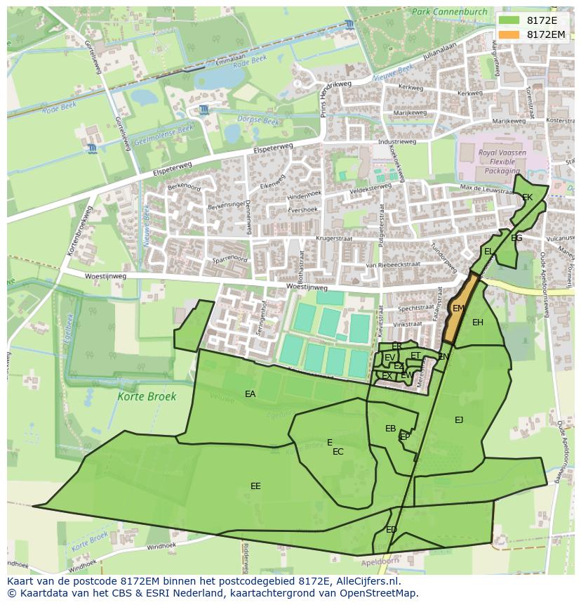 Afbeelding van het postcodegebied 8172 EM op de kaart.